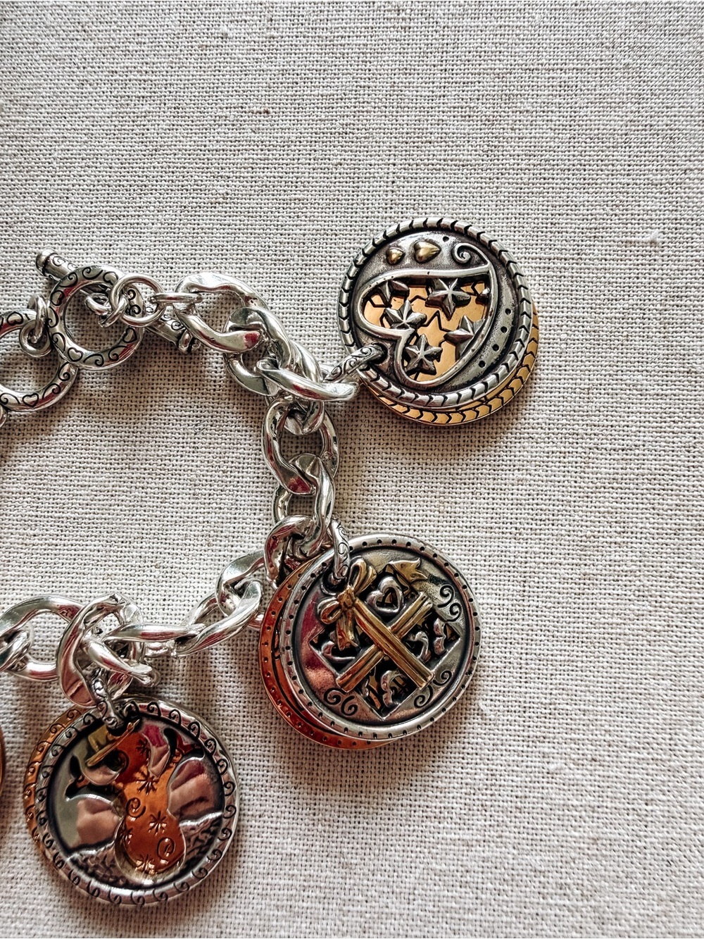 Brighton Mixed Metal Medallion Charm Bracelet Silver Gold - Picture 3 of 4